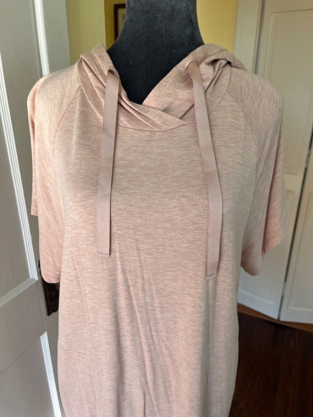 Loft Light Pink Hooded T-Shirt Dress With Ribbon Strings - Picture 3 of 7